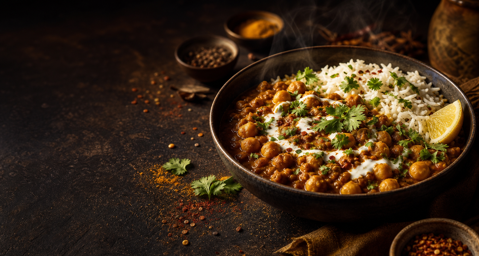 Finished PranaMix chickpea bowl with rice and herbs
